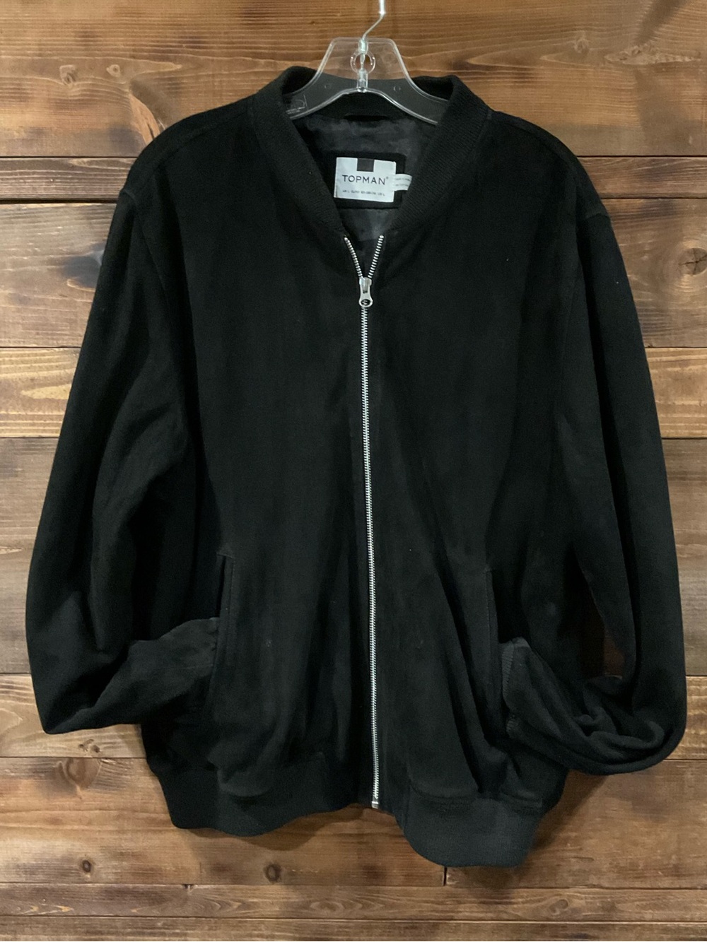 MENS TOPMAN Black Suede Bomber Jacket fully lined size LARGE